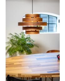 Pendant Lamp With 5 Rings, An Eyecatcher In Walnut Wood