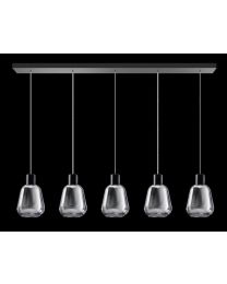 Hanglamp Balk Zwart Met 5x Smoke Glas