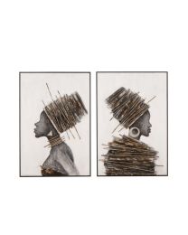 Painting African Woman Wood/canvas Brown/grey Assortment Of 2