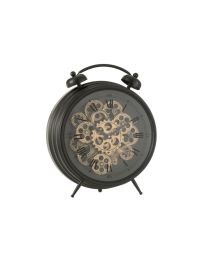 Clock Alarm Roman Numerals Gears Metal Black Large - Per 2