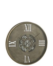 Clock Round 4 Roman Numerals Gears Metal Antique Copper