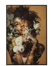 Frame Woman Flowers Canvas/wood Mix