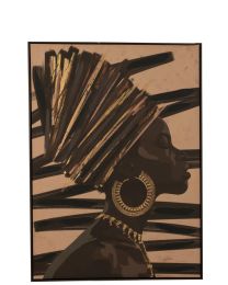 Cadre Femme Africaine Lignes Bois/toile Marron/noir