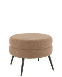 Pouf Rond Metal Pieds Velours Marron