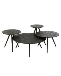 Set Of 4 Tables Round Recycle Teak Black