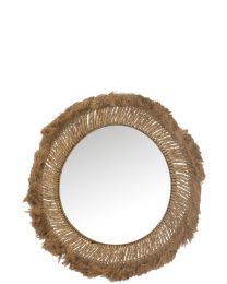 Mirror Round Braided Grass Natural Large