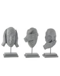 Figuur Horen/zien/zwijgen Poly Grijs Assortiment Van 3