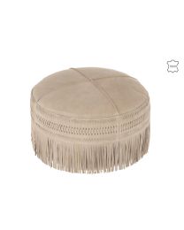 Hassock Tassels Round Leather Light Grey