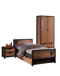 Alex Lot Avec Lit 90x200cm , Un Sommier Cadre 13l, Un  Lit Gigogne, Chevet Et Armoire 2 Portes