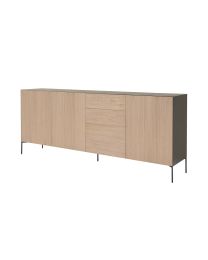 Oak Sideboard With 3 Doors And 3 Drawer, Finish Metal Sides