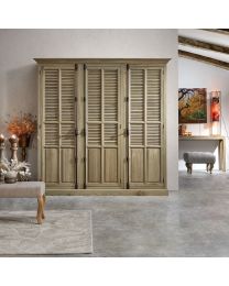 Country Closet In Oak, Weathered Finish. 3 Door Louvered Wardrobe.