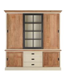 Display Cabinet 1 Glass Door, 3 Drawer, Teak Finish