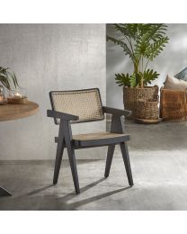 Dining Room Chair In Teak And Rattan, Black - Per 2