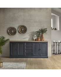 Buffet Kast Met 4 Deuren En 4 Lade In Old Black, Teak