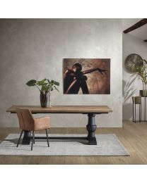 Table à Diner En Teck (220 X 100cm), Piétement En Bois Noir Vieilli