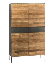 Hoge Kast In Gerecycleerde Teak. 4 Deuren En 2 Lade, Metaal Afwerking