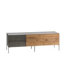 Television Cabinet In Recycled Teak, Metal Finish, 2 Drawers