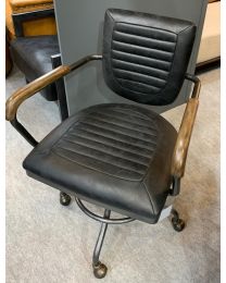 Chaise De Bureau En Cuir Noir Rétro Vintage