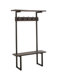 Bench+coat Rack Mango Wood Iron Dark Brown Black