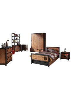 De Alex-combinatie Bestaat Uit Een Nachttafel ,  Bed 90x200cm ,  Rolbed ,  Bureau ,  3 Deurs Kleerkast ,  Bibliotheek ,  Kommode 3 Laden