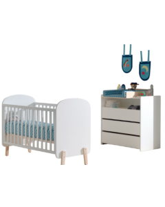 Kiddy Combinatie In Wit Met Babybed (60x120) Met Kommode En Bijhorende Luierplank