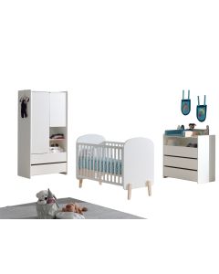 Kiddy Combinatie In Wit Met Babybed (60x120), Kommode Met Bijhorende Luierplank En 2-deurs Kleerkast.