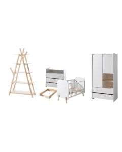 This Kiddy Combination In White Consists Of A Babybed (60x120), Chest Of 3 Drawers With Changing Unit, 2 Door Wardrobe And Bookcase.