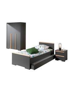 This London Combination In Anthracite Consists Of A Bed (90x200) With Drawer, Nightstand And 3 Door Wardrobe.