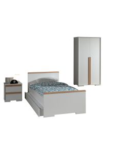 London-combinatie In Wit Met Bed (90x200) Met Bijhorend Rolbed, Nachtkastje En 2-deurs Kleerkast.