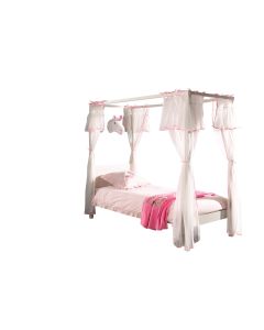 Nostalgisch Hemelbed 90 X 200 Cm, Met Lattenbodem En Hemelbed Incl. Romantische Textielset, Kleur Wit