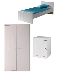 Robin Lot Avec Lit (90 X 200 Cm), Chevet Et Armoire 2 Portes