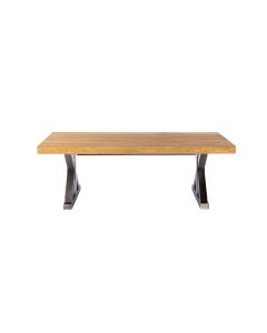 Table Basse, Pieds En Croix, Plateau En Placage Teck