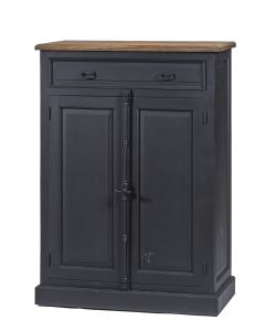 Buffet Haut 2 Portes, 1 Tiroir, Finition Noir Vieilli Et Teck