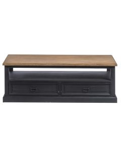 Coffee Table In Old Black, Top In Teak. 4 Drawers