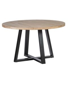 Round Teak Table With Metal Cross Leg 130cm